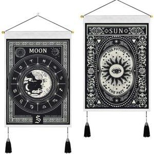 2 PCS Moon and Sun Black Mysterious Tarot Tapestry